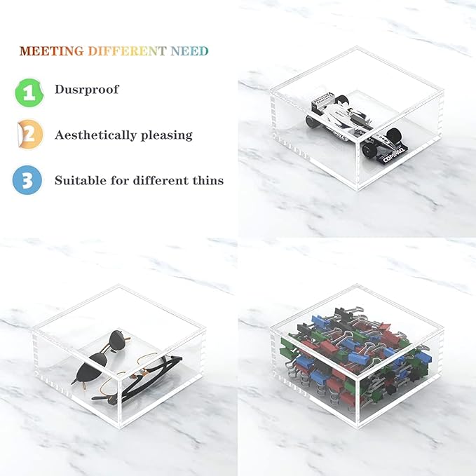 AITEE Decorative Acrylic Box with Lid, Clear Cube Display Case, Multi-Purpose Box Square Container for Holding Staples, Adhesive Tape, Paper Clips, Stamps, Display in Office or Home (X-Large)