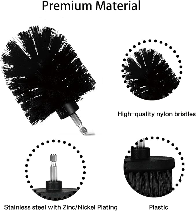 Drill Brush Attachment Set, 7 Pack 1/4in Power Scrubber Brush + Extend Long Rod, Brush Drill Attachment, Power Cleaning Scrub Brush for Bathroom, Tub, Tile, Corner, Floor（Black）