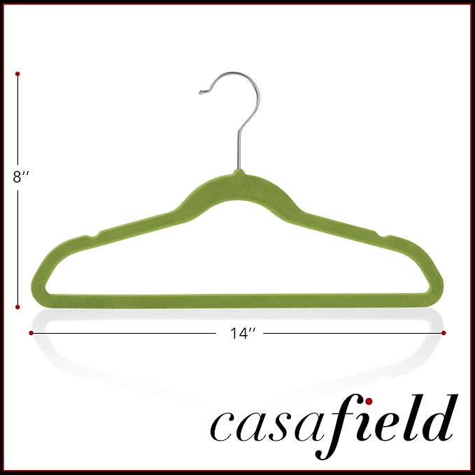 Casafield 50 Velvet Kid's Hangers - 14" Size for Children's Clothes - Lime Green
