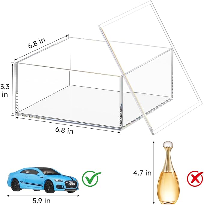 AITEE Decorative Acrylic Box with Lid, Clear Cube Display Case, Multi-Purpose Box Square Container for Holding Staples, Adhesive Tape, Paper Clips, Stamps, Display in Office or Home (X-Large)