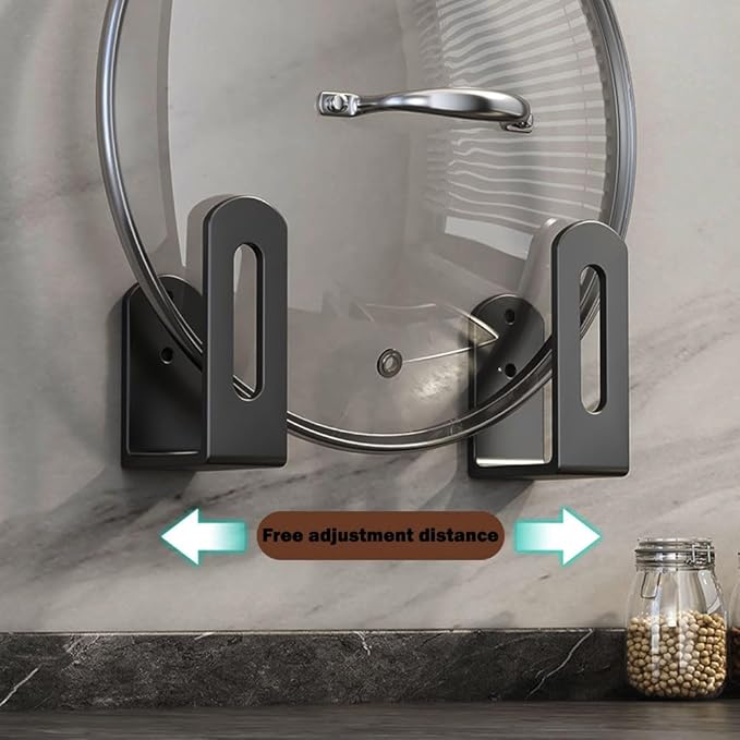 Pot Lid Rack, Wall Mounted 304 Stainless Steel Pan Lid Organizer Holder, Self Adhesive, Kitchen Cooking Utensil Tool (Black)