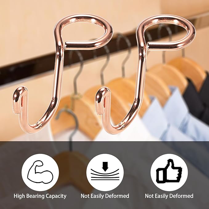 Sumnacon Gold Metal Connector Hooks - 30 Pcs Mini Cascading Hanger Extender Hooks for Velvet Wooden Hangers, Hat Bag, Rose Gold