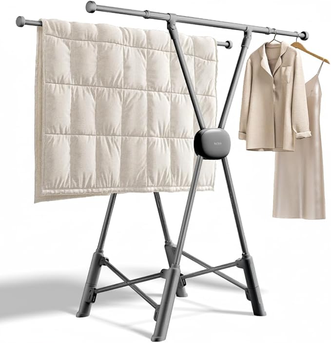 BIREN Clothes Drying Rack Heavy Duty Clothing Racks Foldable Laundry Rack Two Drying Modes Garment Racks for Drying Clothes, Adjustable Length from 32-55 Inches for Indoor Outdoor Use