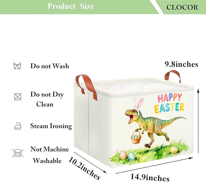 CLOCOR Rectangular Dinosaur Easter Basket Empty, Blue Gift Basket with Handles,Toys Storage Bin,Baby Room Decor(Dinosaur)