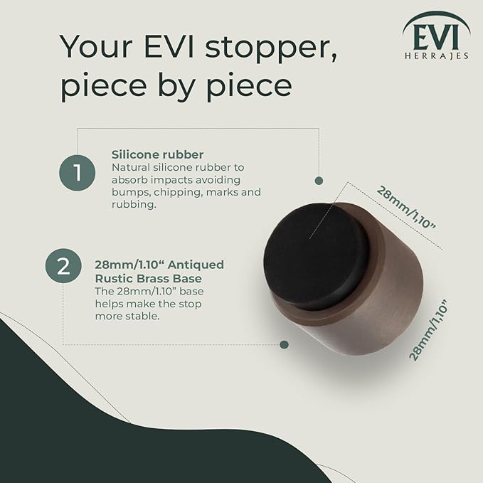EVI | Wall Adhesive Doorstop | 1.1'' X 1.1'' | Great Adherence | Rustic Brass Finish | 100% Functional | Mod. 198/28