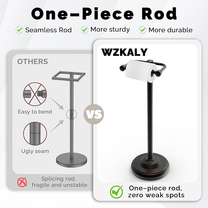 WZKALY Toilet Paper Holder Stand, Oil Rubbed Bronze Toilet Paper Holder Free Standing, Post Pivoting Design & Stable Weighted Base SUS304 Stainless Steel for Bathroom（Mega Roll）