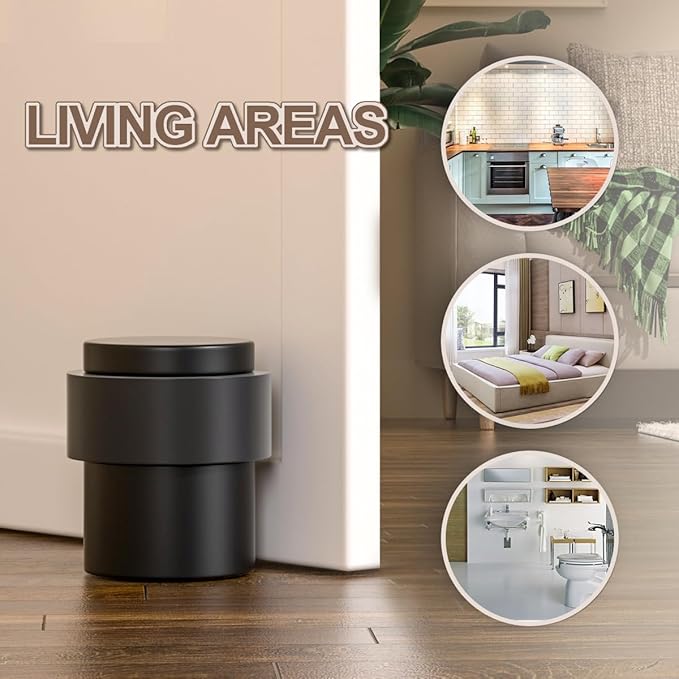 SANATO 15Pcs Black Door Stopper Floor Mounted with Black Rubber, Cylindrical 304 Stainless Steel Made