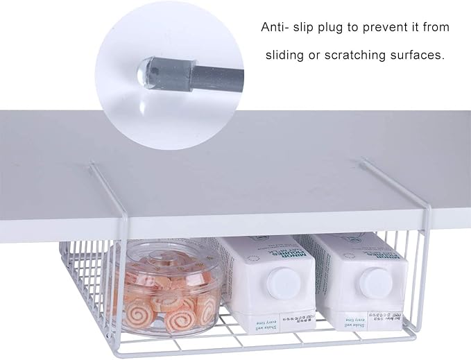 SUFAUY 2-Pack Under Shelf Basket Storage, Under Cabinet Hanging Organizer Holds up to 22lbs, Add Shelves for Storage for Pantry Closet, 11.3“d x 12.3" w, White