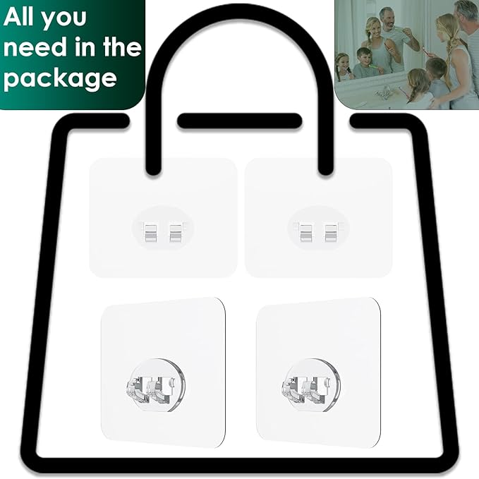 Jovware Shower Caddy Adhesive Replacement Stickers 4 Pack Single Shower Caddy Hook, Bathroom Shelf Adhesive Mount Replacement 1 Hook, Individual Adhesive Strips for Sponge Caddy Soap Holder Sink Caddy