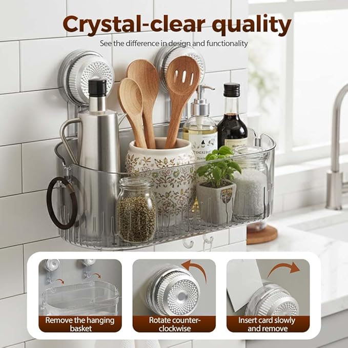 Fiopet No-Drill Bathroom Suction Storage Box, 2026 New Bathroom Suction Shelves, No Drilling Shelves Caddy Powerful Suction Cup Storage Holder Heavy Duty Shower Organizer (Transparent)