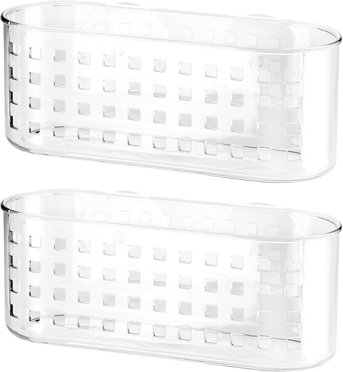 iDesign Hanging Suction Shower Caddy Basket for Bathroom Storage, Set of 2, Clear, Made in USA