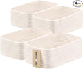 Small Storage Baskets for Organizing | Closet Organizer Bins | Shelf Toy Basket | Woven Rope Baskets | Cube Decorative Box | Shallow Basket | 11.5x7.5x4.7” | 4 Packs Off White