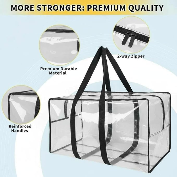 Heavy Duty Extra Large Moving Bags,149 Gallon Jumbo Packing Bags,Huge Moving Storage Bags with Strong Zippers & Carrying Handles,Reusable Big Moving Storage Bags for College Dorm Travel 2Pack,Clear