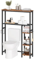 HOOBRO Over The Toilet Storage Cabinet, Freestanding Bathroom Organizer with Toilet Paper Holder, Hooks, 5-Tier Bathroom Storage Shelves for Laundry Room, Space Saver, Rustic Brown and Black BF84TS01