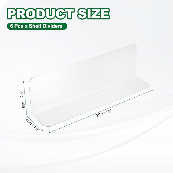 uxcell 6pcs Clear Shelf Dividers, 8"x2.4" Plastic L-Shaped Shelf Separator, Transparent Organizer Divider for Supermarket Store Commodity Classification