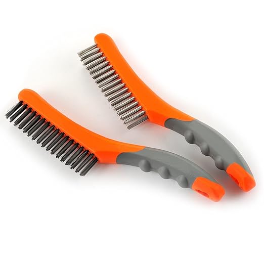 Wire Brush Set 5PCS, Nylon/Brass/Stainless Steel/Carbon Steel Bristles Wire Scratch Brush with Curved Rubber Handle for Cleaning Rust, Corrosion, Dirt, Paint Scrubbing, Deep Detailing Cleaning, Orange