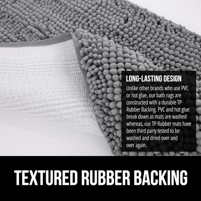 GORILLA GRIP Bath Rug Mat 48x17, Thick Soft Absorbent Chenille, Quick Dry Microfiber Mats, Rubber Backing Washable Shower Floor Rugs, Bathmat Runner, US Designed Bathroom Home Decor Accessories Grey