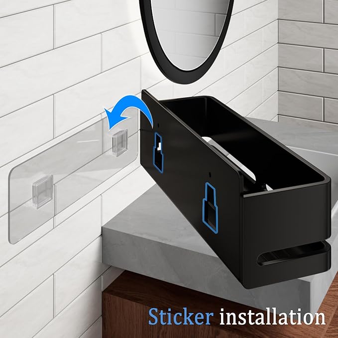 YESENT Bathroom Shower Caddy (5-Piece Set), Wall-Mounted Shelf with soap Dish and Toothbrush Holder, no Drilling Required, Ideal for Bathroom Storage and Also Suitable for Kitchen (Black)