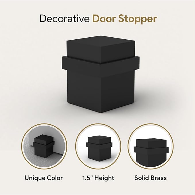 Mega Handles Square Floor Door Stopper, Quickly Installed Wall Protector Stopper, Wall Protectors from Door Knobs, Floor Door Stop with Mounting Hardware Included - Matte Black - 1.5 Inch
