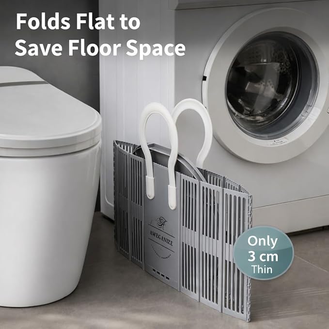 40L Collapsible Plastic Laundry Basket with Strong Handles – Sturdy Space-Saving Design for Daily Laundry Loads, Apartment & Home Use – Grey