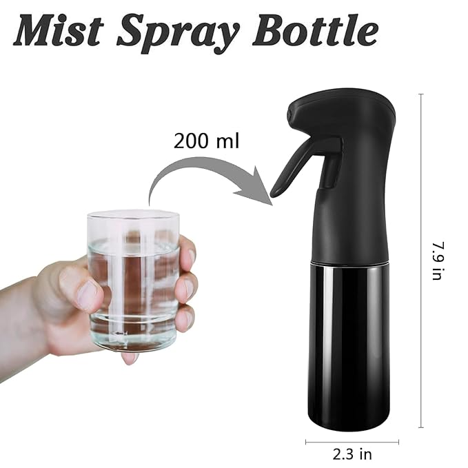 Spray Bottle for Hair (6.8OZ /200ML) Continuous Ultra Fine Mist Sprayer for Hair, Salons, Barber, Plants, Skin Care, 1 Pack Pure Black