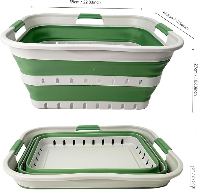 SAMMART 42 (11 Gallons) Collapsible Plastic Laundry Basket, Foldable Pop Up Storage Container/Organizer, Space Saving Hamper, Portable Bin for Dorm Room Bathroom (1, Grey/Dark Sea Green)