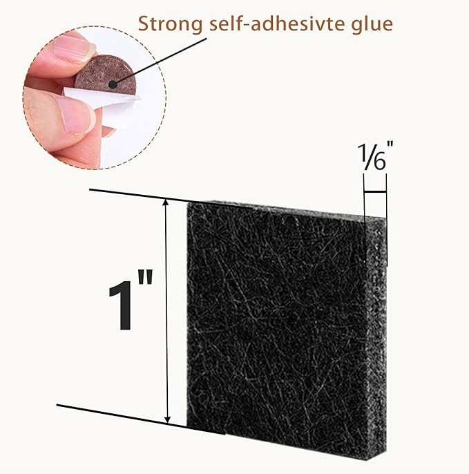 48 PCS Felt Furniture Pads, 1-inch Square Black Chair Felt Pads, Felt Pads for Furniture Feet to Protect The Floor from Scratches,Reduce Noise