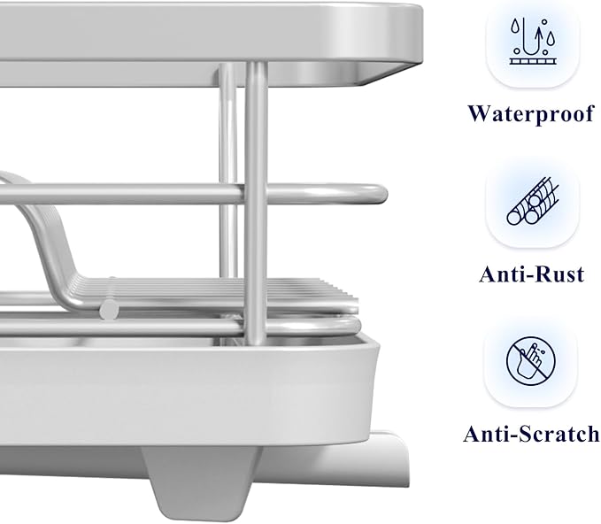 Kitsure Dish Drying Rack - Compact Dish Rack with Utensil Holder & Adjustable Water Outlet, Rust-Proof & Scratch-Resistant Drying Rack for Kitchen, 14.5" x 12.0" x 4.0", Sliver