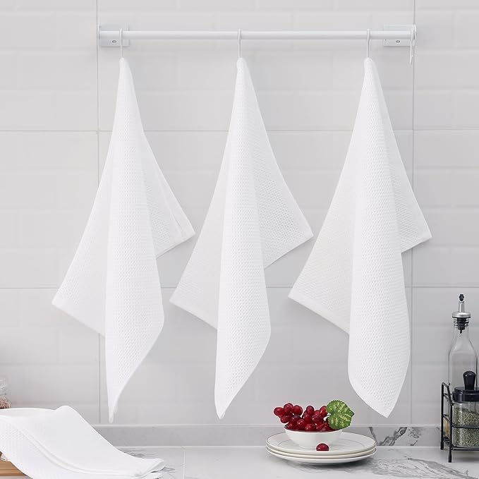 Homaxy 100% Cotton Oversized Waffle Weave Kitchen Dish Towels, Ultra Soft Absorbent Quick Drying Cleaning Towel, 20x28 Inches, 8-Pack, White