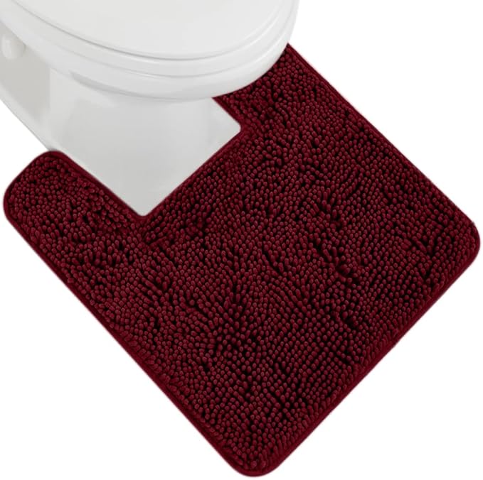 GORILLA GRIP Plush Absorbent Shaggy Chenille Bath Rug Mat for Square Toilet Base with Rubber Backing, Machine Washable Rugs, Soft Microfiber Contour Mats for Toilets, Bathroom Decor, Burgundy