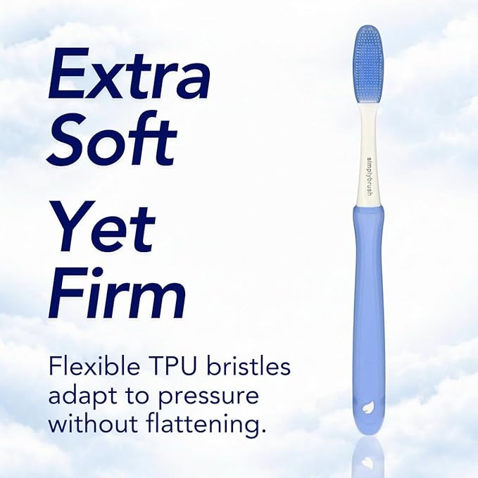 Extra Soft Toothbrush for Adults with Sensitive Gums – Ultra-Soft TPU Bristles, BPA & PFAS Free, Reusable Handle with 2 Replaceable Brush Heads + Travel Covers