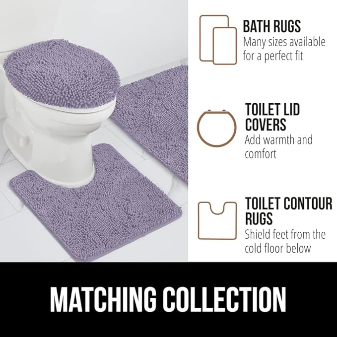 GORILLA GRIP Bath Rug Mat 36x24 Thick Soft Absorbent Chenille, Quick Dry Microfiber Mats, Rubber Backing Washable Shower Floor Rugs, Bathmat Runner Bathroom Home Decor Accessories Light Purple