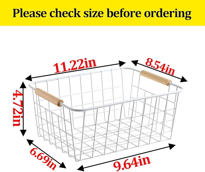 Kitchen Wire Baskets Farmhouse Decor Metal Food Storage Organizer,Household Refrigerator Bin with Built-in Handles for Cabinets,Pantry,Bathroom,Black