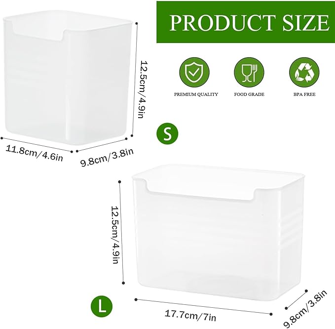 3 Pack Refrigerator Organizer Box, Plastic Refrigerator Side Door Storage Containers, Space-Saving Organizer Bins for Refrige, Refrige Drawers for Fruit and Vegetable (Clear, L×3)