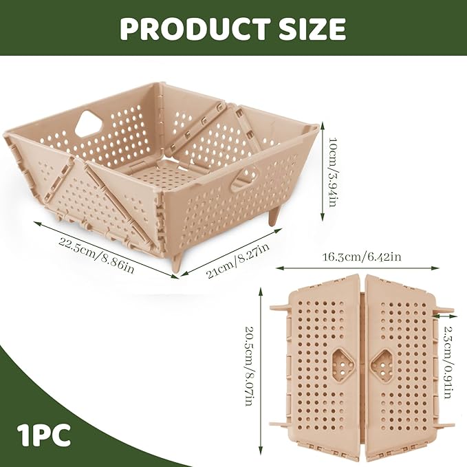 Plastic Collapsible Strainers and Colanders, Foldable Food Strainer for Kitchen, Space-Saving Folding Drain Basket Bowl for Pasta Fruit Vegetables Drainage Storage Dishwasher (Apricot)