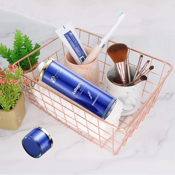 4 Pack Wire Baskets for Pantry Metal Wire Freezer Organizer Bins with Handles, Metal Basket Rose Gold Wire Baskets for Storage Organizing Office, Kitchen Cabinets, Bathroom, Countertop