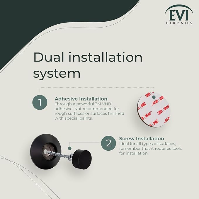 EVI Herrajes | Doorstop for Wall Placement | 45 x 17 mm | Stainless Steel Black Lacquered | Black and White Rubber Included | Adhesive Installation or with Screw