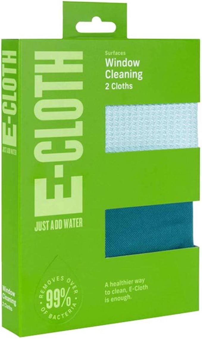 E-Cloth 3-Pack Window Cleaning Cloth - Streak-Free Glass & Mirror Cleaning Kit with Just Water, Glass Cleaning Cloth, Microfiber Towel Kit for Windows, Car Windshield, Mirrors - Alaskan Blue