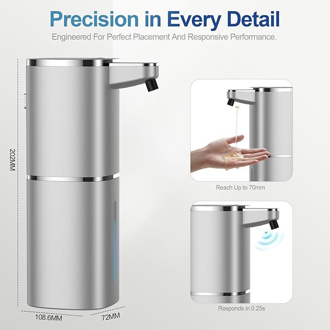 Automatic Liquid Soap Dispenser, 9 Adjustable Levels, 380ml/12.8oz, Touchless Hand Soap or Dish Soap Dispenser,IR Sensor & Display,Wall-Mount or Tabletop Use for Bathroom Kitchen (Silver)