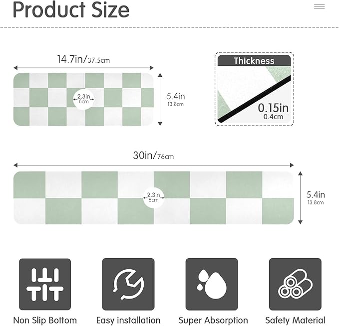 Kitchen Sink Splash Guard 1 PC 30 Inch Sink Faucet Mat Splash Guard for Bathroom Countertop Water Absorbent Foldable Cuttable Soft Washable Checkered White and Green