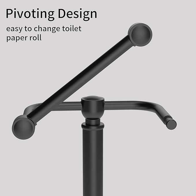 WZRUA Toilet Paper Holder Stand, Matte Black Toilet Paper Holder Free Standing,Post Pivoting Design & Stable Weighted Base SUS304 Stainless Steel for Bathroom