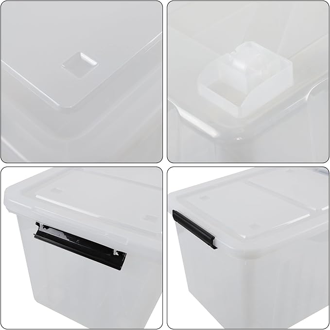 Haodehen 50 Quart Clear Storage Container with Lids and Wheels, 4-Pack Clear Plastic Latching Bins