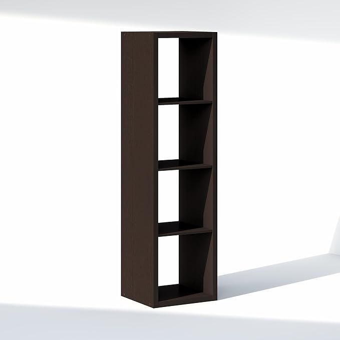Furinno Cubic Closet Organizers and Storage, 4-Cube Closet Organizer, Vertical Open Shelf Closet Storage, Extra Thick Frame for Wardrobe, Bedroom, Living Room, Dark Oak