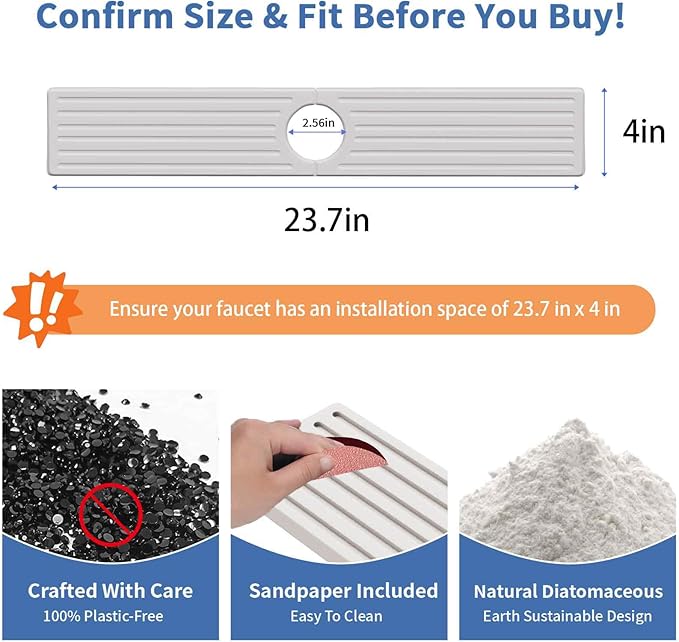 Kitchen Faucet Mat, Diatomite Sink Faucet Mat Splash Guard for Kitchen, Water Absorbing Stone Tray for Sink, Quick Drying Faucet Mat for Kitchen Sink, Absorbent Stone Drying Tray for Bathroom Counter