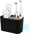 Toothbrush Holders for Bathrooms, Electric Tooth Brush Holder with Bamboo Dividers Kids Toothbrush and Toothpaste Organizer for Bathroom Countertop Accessories Storage, 4 Slots, Black