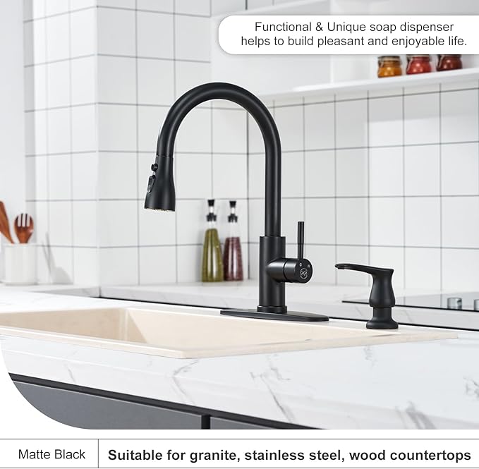 GAGALIFE Kitchen Sink Soap Dispenser Matte Black, Under Sink Soap Dispenser with 40" Silicone Extension Tube Kit,Say Goodbye to Frequent Refills