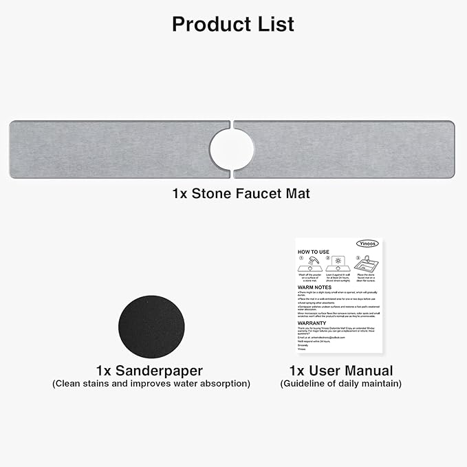 30" x 4" Stone Faucet Mat for Kitchen Sink, Quick Drying Diatomite Sink Tray, Faucet Sink Splash Guard for Prevents Moisture Buildup (Light Gray)