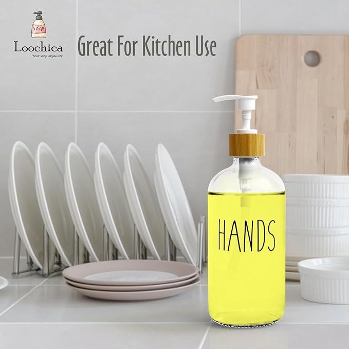 Clear Glass Soap Bottle - Hands Free Dispenser for Kitchen or Bathroom