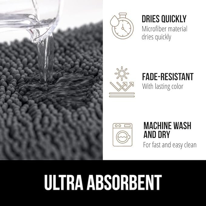 GORILLA GRIP Plush Absorbent Shaggy Chenille Bath Rug Mat for Oval Toilet Base with Rubber Backing, Machine Washable Rugs, Soft Microfiber Contour Mats for Toilets, Bathroom Decor, Charcoal