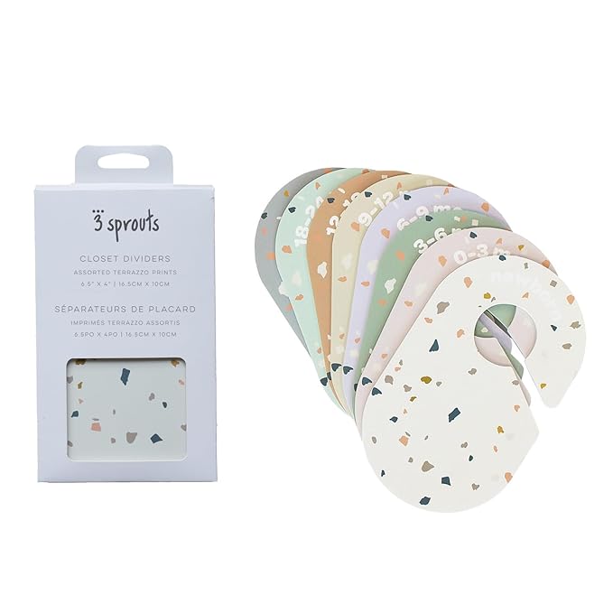 3 Sprouts Baby Closet Dividers Set of 8 - Toddler Clothes Organizer Hanger, Double-Sided Size Labels - Nursery Organization for Newborn Clothing, Infant, Boy & Girl - Terrazzo